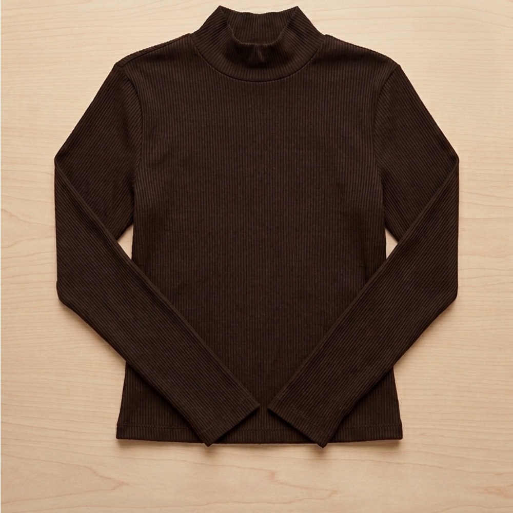90 Degree by Reflex Ribbed Mock Neck Top - Brown - Size M NWT